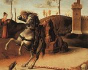 佩萨罗祭坛，圣乔治斗龙的细节 - 乔凡尼·贝利尼